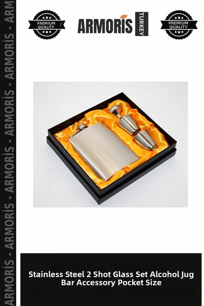Armoris Stainless Steel 2 Shot Glass Flask Set Alcohol Flask Bar Accessory Po...