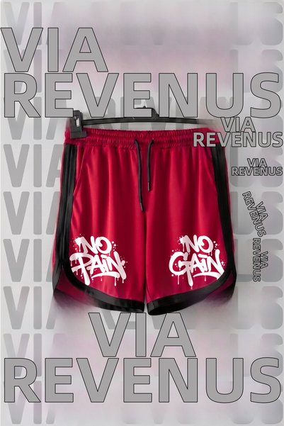 Vordevia No Pain No Gain Printed Jersey Sports Training Shorts with Piping De...