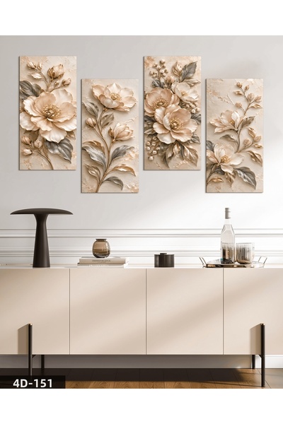 Evinemoda Textured Appearance Soft Flower 4-Piece Mdf Table