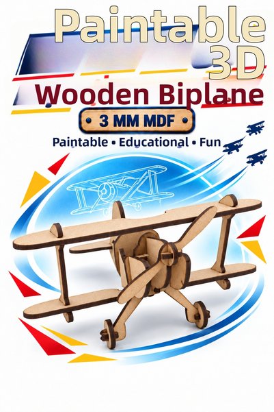 212toyzz 3D Paintable Wooden Single-Wing Airplane Model DIY Educational Toy