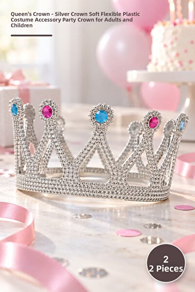 Yenilig 2 Pcs Queen Crown – Silver Color Crown Soft Flexible Plastic Costume ...