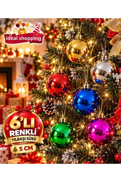 Bkmc Set de 6 ornamente mixte pentru bradul de Crăciun, argintii, roșii și aurii, 5 cm – 3 mate, 3 strălucitoare, în culoarea aurului, set de ornamente tip bilă pentru bradul de Crăciun.
