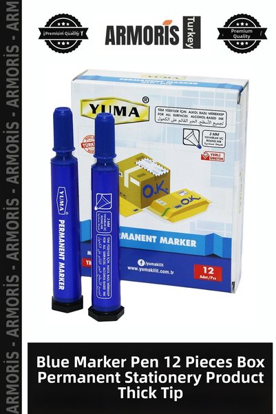 Generic Brand Blue Boxed Marker Pen 12 Pieces Boxed Marking Stationery Produc...