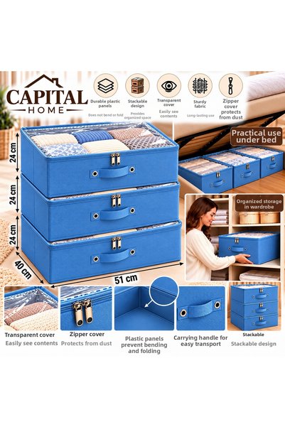 Capital Home 3 Pieces Multipurpose Organizer Bag + Storage Box Transparent Cl...