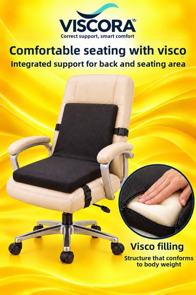 VISCORA Visco Back Support and Sitting Cushion – One Piece for Home, Office, and Vehicle, with Non-Slip Base and Clips