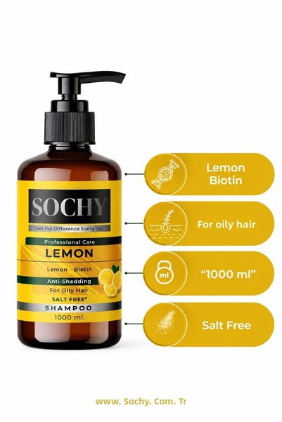 SOCHY شامبو للشعر بخلاصة الليمون 1000 مل خالي من الأملاح ومضاد لتساقط الشعر، بالبيوتين، والبيروكتون أولامين للشعر الدهني