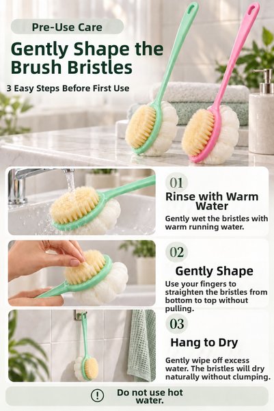 Ezupack 2-in-1 Bristle and Fiber Headed Hangable Long Handle Bath Exfoliating & Massage Shower Back Brush Pink