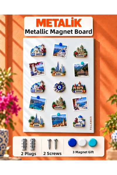 Zeva Tasarım Tablă magnetică metalică Saraydüzü 50x70 cm Tablă magnetică albă de călătorie cu cadou magnet