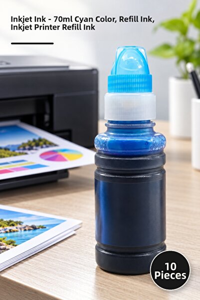 Yenilig 10pcs inkjet ink - 70ml cyan color, refill ink, printer inkjet printe...
