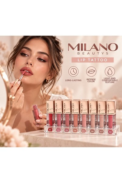 MİLANO BEAUTYS Lip Tattoo Liquid Lipstick – 8 Color Options, Intense Color, Soft Texture Lip Makeup