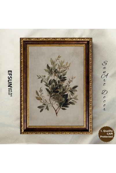 Sanart Ilustrație botanică cu frunze verzi, pictură de artă vintage, pictură ...