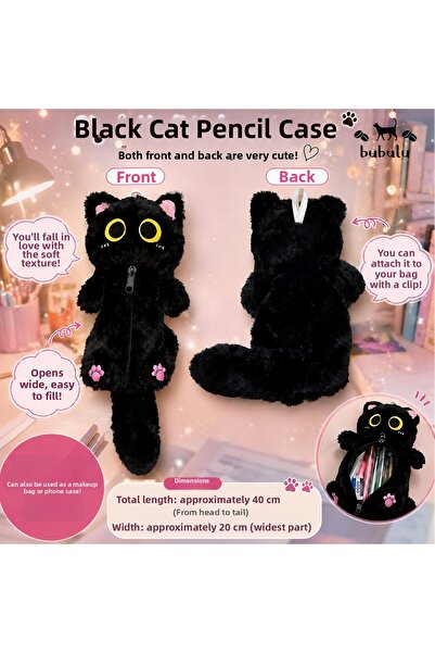 synshop Cute Big-Eyed Black Cat Enhypen Mofusand Kuro Nyan the Legend of Luo Xiaohei Multi-Compartment Pencil Case – Large Capacity Zippered Organizer Pen Holder