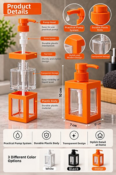 DOVİHOME Square liquid soap dispenser with transparent reservoir