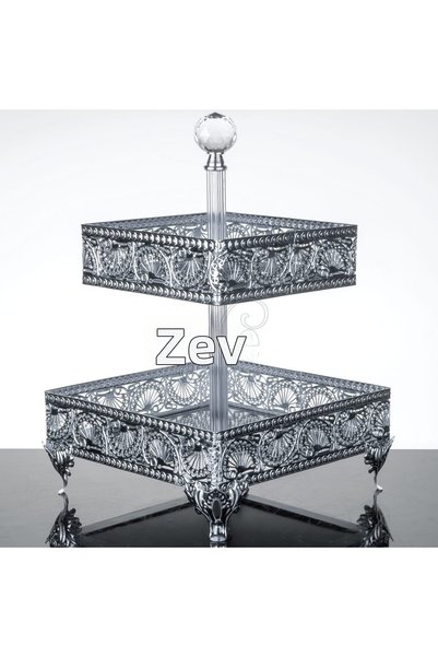 FAIR HOME Two-Tier Cookie Holder Square Metal Silver 25 cm / 20 cm – Hünkar M...