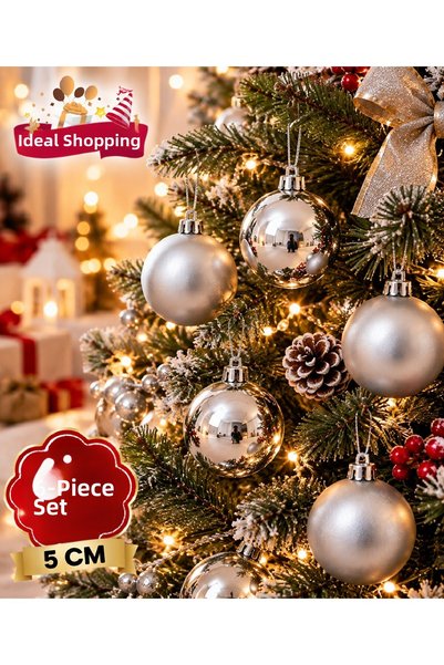 Bkmc Set de 6 ornamente mixte pentru bradul de Crăciun, argintii, roșii și aurii, 5 cm – 3 mate, 3 strălucitoare, în culoarea aurului, set de ornamente tip bilă pentru bradul de Crăciun.