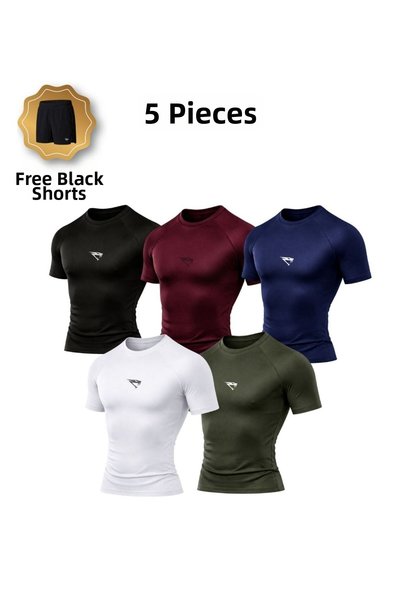 GYMVIPER 5-Pack Compression Men's T-Shirts Black Claret Red Navy Blue Khaki W...