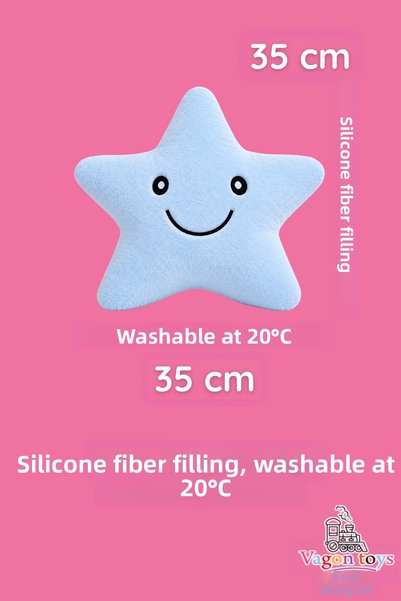 vagontoys Cute Smiling Star Plush Pillow Sleeping Companion with Pink and Baby Blue Color Options 35X35 cm
