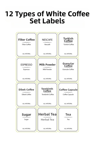 Dolkin Home White Coffee Set Label Framed Coffee Corner Set Label 5.4 X 4.5 cm Waterproof 12 Pieces Tea Coffee Set Label