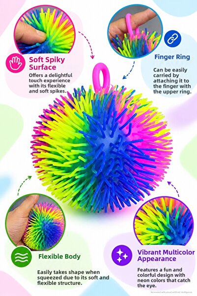 TOYFEST Tasseled Stress Ball Multi-Colored Soft Flexible Sensory Toy with Ring Children's Toy Without Light Single Piece