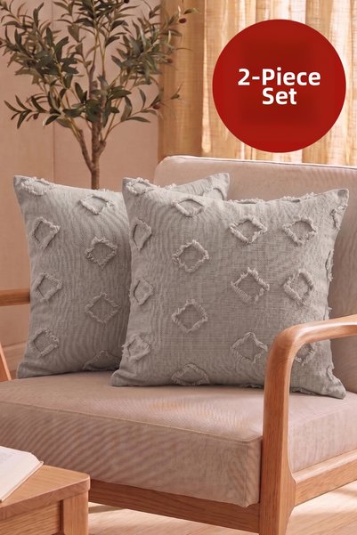 Zühre Home Set of 2 Tasseled Patterned Woven Throw Pillow Covers |   Modern Decorative Case |   40 X 40 cm