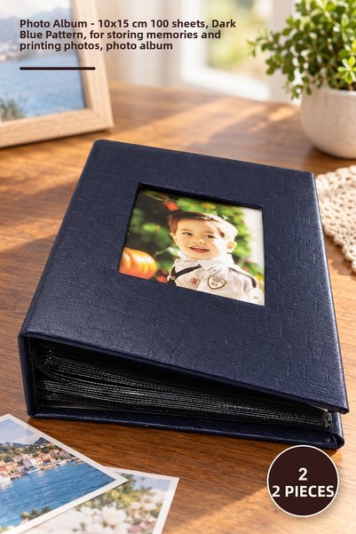 Yenilig 2 photo albums - 10x15 cm, 100 pages, navy blue patterned, for storin...