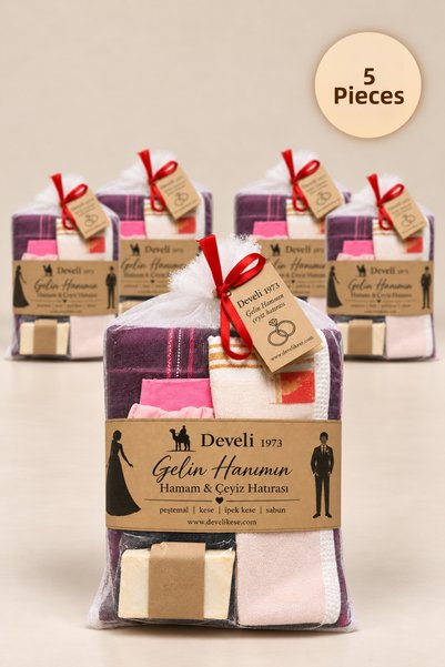 Develi 1973 Bridal Bath Dowry Package 5 Piece Gift Set of 5 Special Peshtemal...