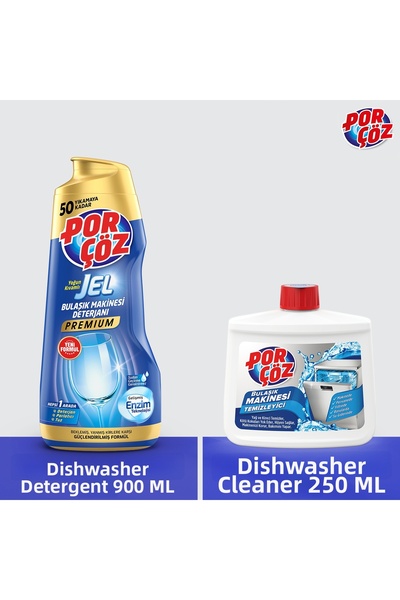 Porçöz Premium Dishwasher Detergent Gel 900 ml + Machine Cleaner 250 ml