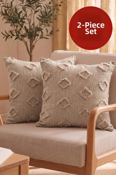 Zühre Home Set of 2 Tasseled Patterned Woven Throw Pillow Covers |   Modern Decorative Case |   40 X 40 cm