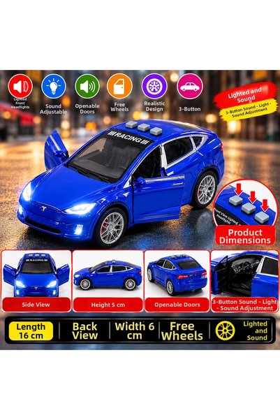 SUDESA OYUNCAK Blue 16 cm Sliding Plastic Toy Car with 3 Keys, Sound, Lights,...