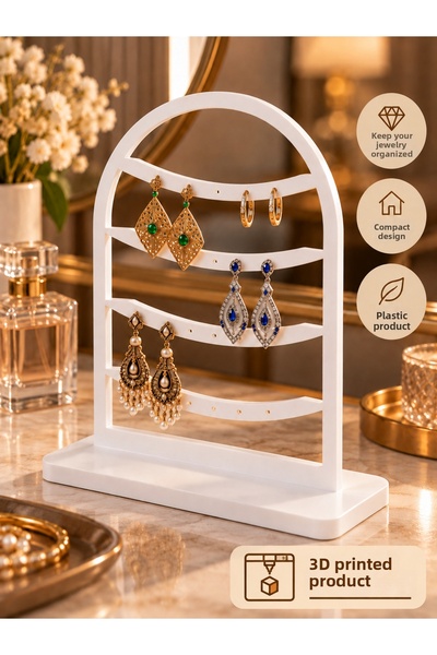 Filkorium3D 4-Tier Earring Stand – Plastic Earring Organizer, Desktop Jewelry...