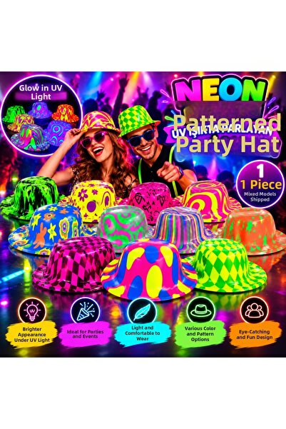 NW NessiWorld Neon Patterned Uv Light Glowing Party Hat - Assorted 1 Piece