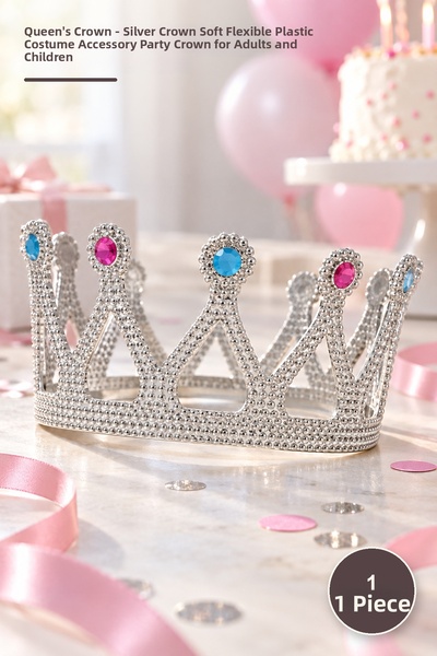 Yenilig 1Pc Queen Crown – Silver Color Crown Soft Flexible Plastic Costume Ac...