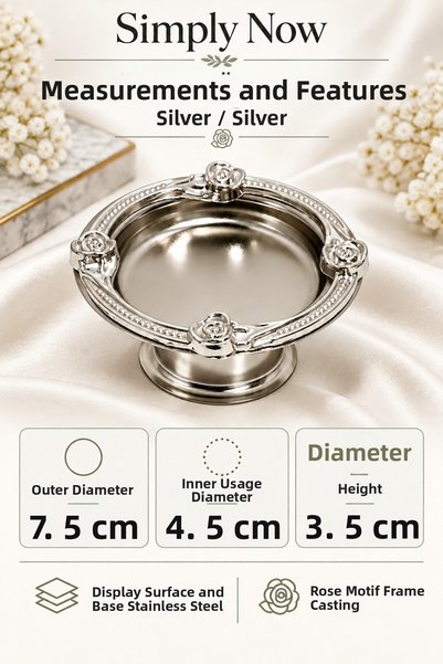 Simply Now 3-Piece Promise Engagement Ring Cutting Set – 2 Rose Motif Ring Risers and 1 Engraved Engagement Scissors, Silver Shine