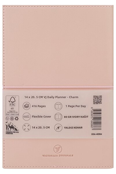 Victoria's Journals Charm-2027 Year Daily Agenda A5 -Changeable Interior and Charm .Gilded Edge.-Pink