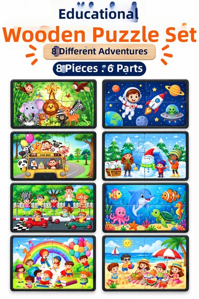212toyzz Wooden Educational Puzzle Set of 8 – 6-Piece Children's Puzzle Toy, ...