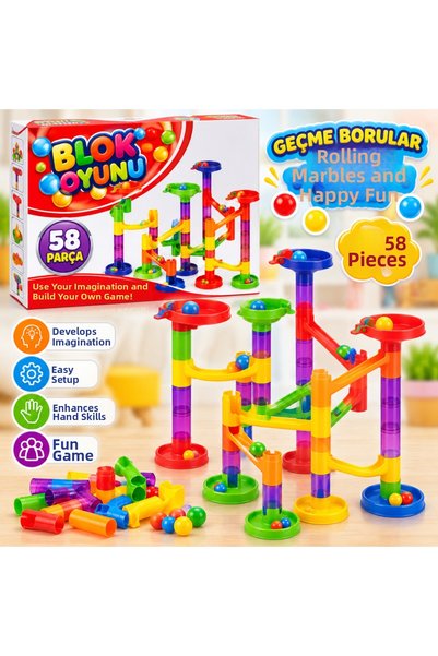 NW NessiWorld 8009 Block Game 58 Pieces Educational Toy Tubes