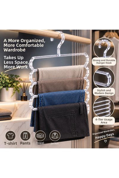 CocoVia Crystal 4-Eye Practical Pants and Skirt Hanger (Transparent), Crystal Tie and Scarf Hanger Closet Organizer Hanger
