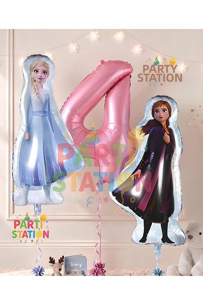 Parti Station مجموعة بالونات فروزن كونسبت إلسا آند آنا بعمر 4 سنوات باللون ال...