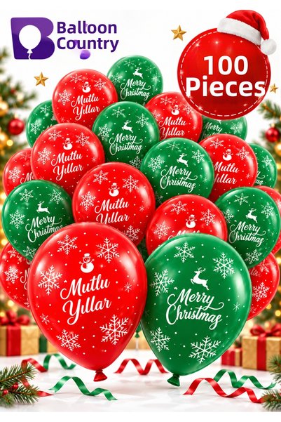 BALON DİYARI 100 Pieces Happy New Year Balloons Red Green 31 cm – New Year De...