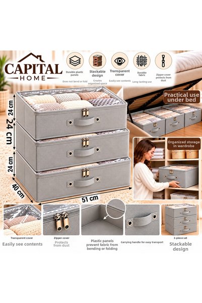 Capital Home 3 Pieces Multipurpose Organizer Bag + Storage Box Transparent Cl...