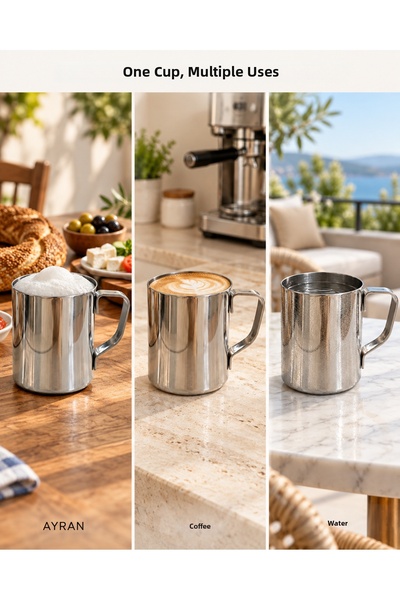 Artemia Home 500 ml Stainless Steel Ayran Cup with Handle, Coffee Cup, Water ...