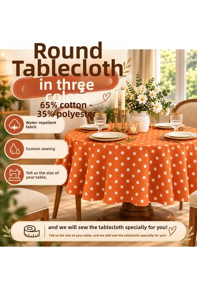 Zeren Home Polka Dot Round Orange Tablecloth – Liquid Repellent, Stain Resistant, Custom Size Options Available