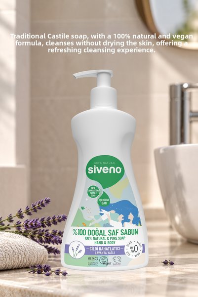 Siveno 100% Natural Liquid Castile Soap with Lavender Oil Intensive Moisturizing Purifying Herbal Vegan 300 ml