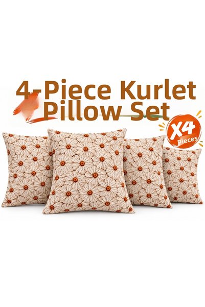 Aşkana yuvanıza aşkla... Aşkan'A 4-Piece Decorative Throw Pillow Cover Set 41.5X41.5 cm – Cotton Fabric, Bird and Rainbow Floral Pattern, Digital Printed, Bohemian Sofa Cushion Cover