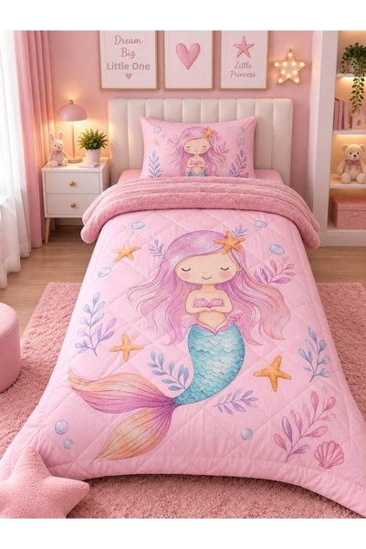 EVSEHOMES Mermaid Patterned Single Welsoft Quilt Double-Sided Sleeping Set (w...