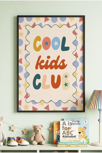 Zevahir Mobilya Dekorasyon 1 Piece Black Wooden Framed Colorful Cool Kids Clu...