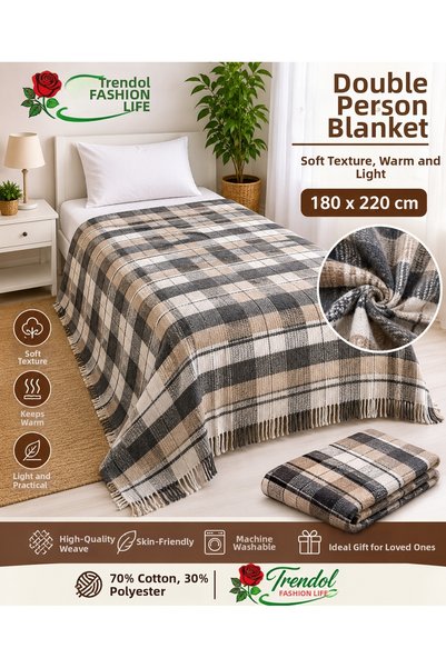 Generic Brand بطانية مزدوجة مقاس 180x220 سم - 70% قطن 30% بوليستر - بطانية من...