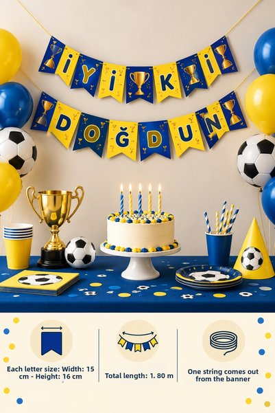 HAPPYLOOPPARTY Жълто и тъмносиньо знаменце-гирлянд  "Честит рожден ден " 180 ...