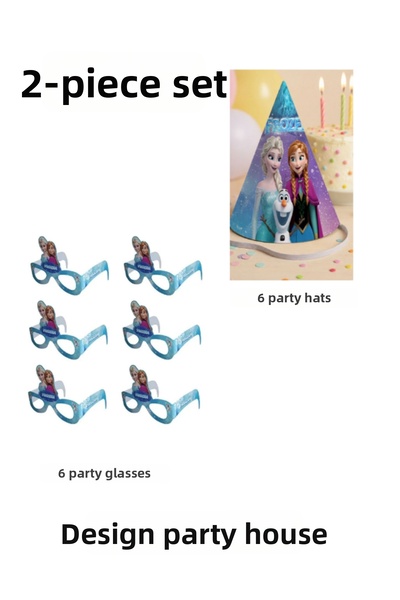 Dizayn Parti Evi Frozen Elsa Anna Themed Party Set 6 Cone Hats + 6 Party Glasses