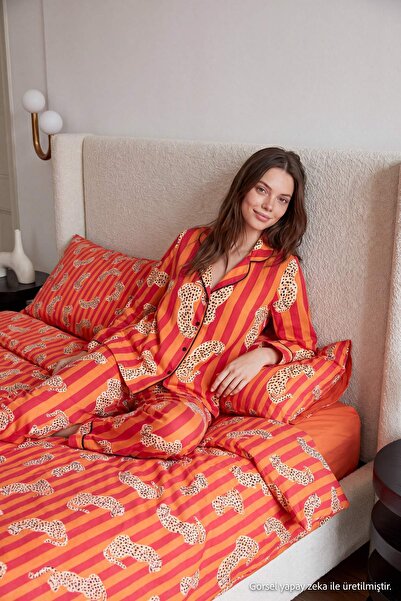 Trendyol Collection Set de pijamale țesute din viscoză cu model multicolor de...